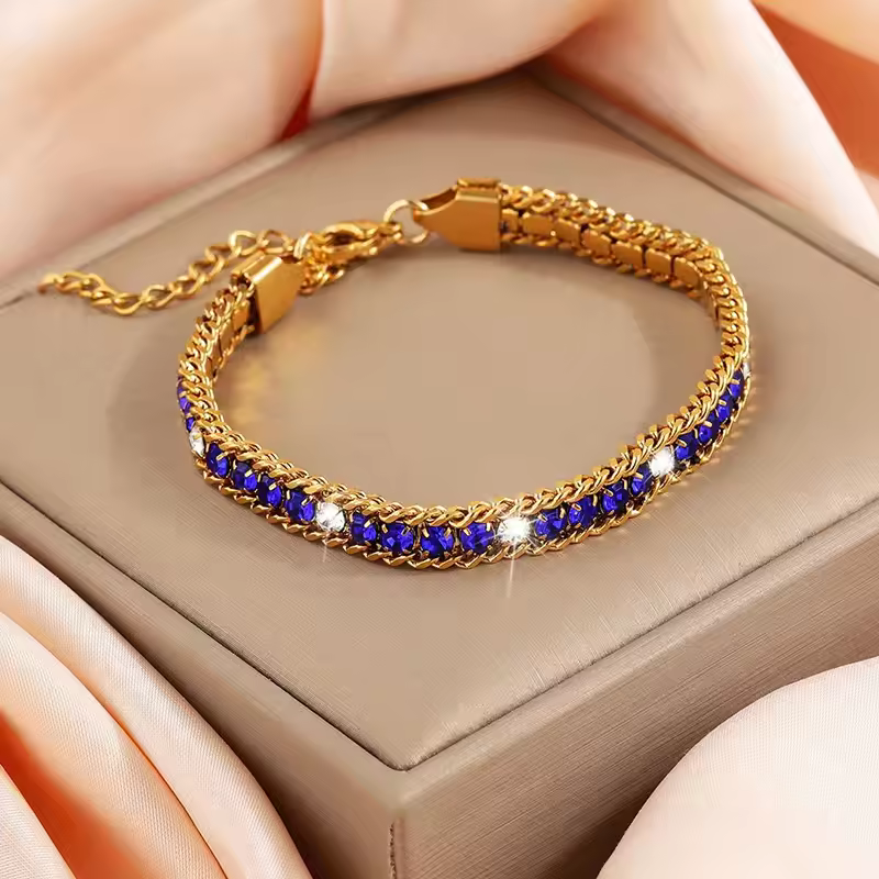 Bohemia Cubic Zirconia Stainless Steel Adjustable Iced Out Chain Bracelet