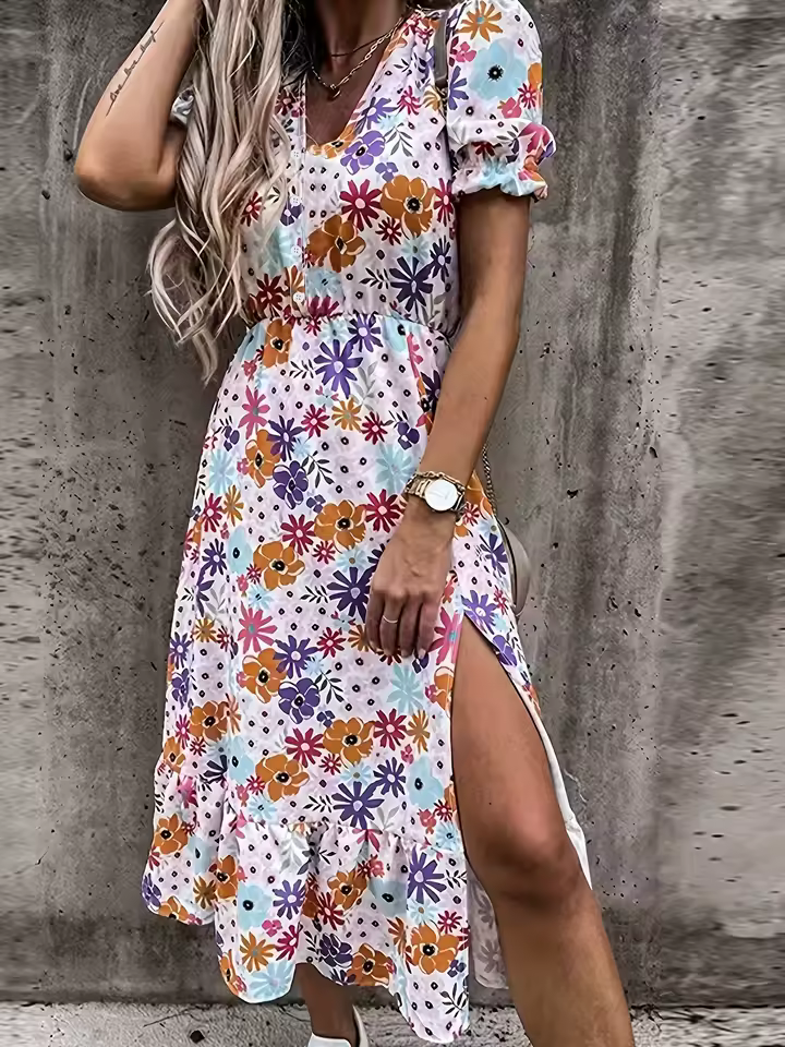 Bohemian A-Line With Pockets Short Sleeve Oversized Midi Dress