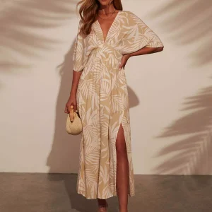 Casual Printed Beach Style With Side High Slit Beach Style Maxi Dress