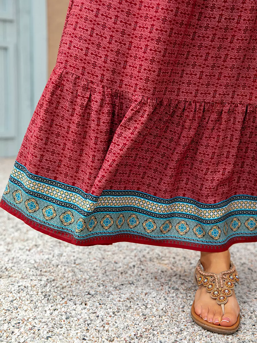 Bohemian Ruffles Plaid Printed Long High Waist Loose Skirt - Image 5