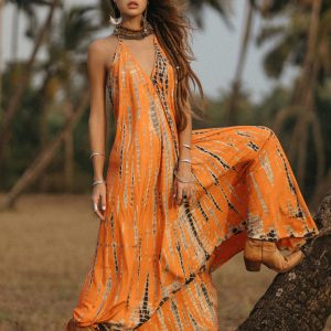 Bohemian Sleeveless Printed V-Neck Floor Length Maxi Dress Resort Wear