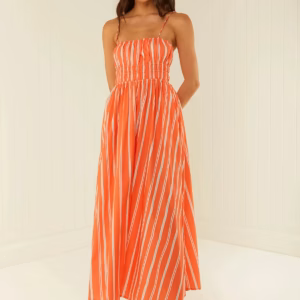 Bohemian Spaghetti Strap One Shoulder Printed Loose Waist Maxi Dress