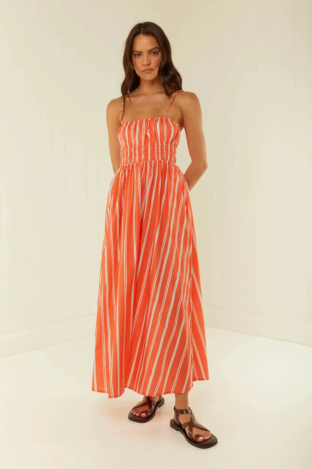 Bohemian Spaghetti Strap One Shoulder Printed Loose Waist Maxi Dress