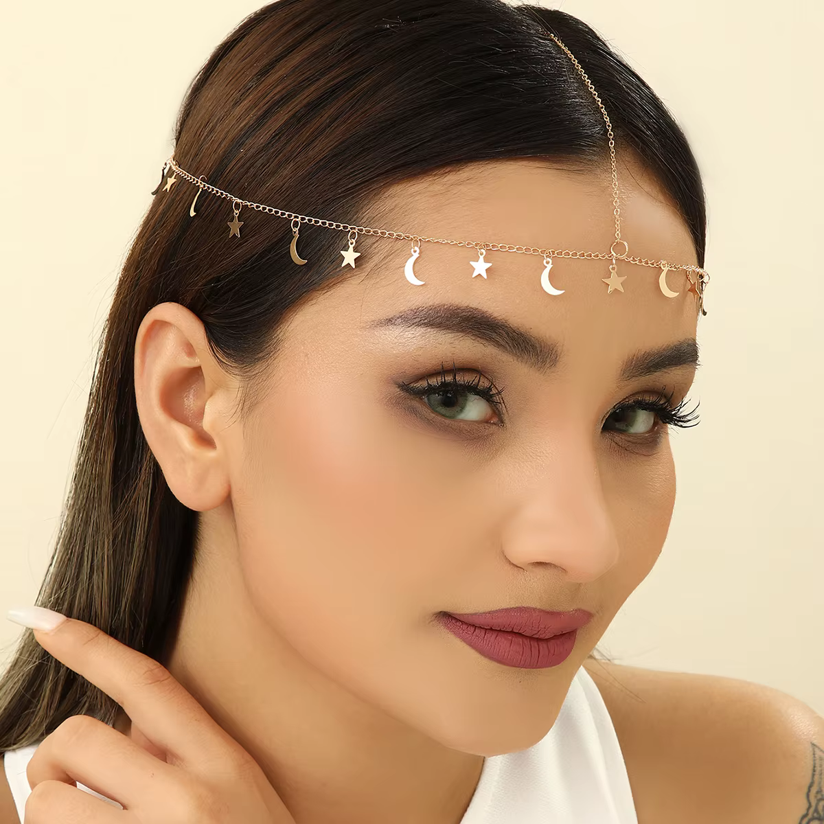 Bohemian Star Moon Forehead Dance Eyebrow Pendant Forehead Head Chain