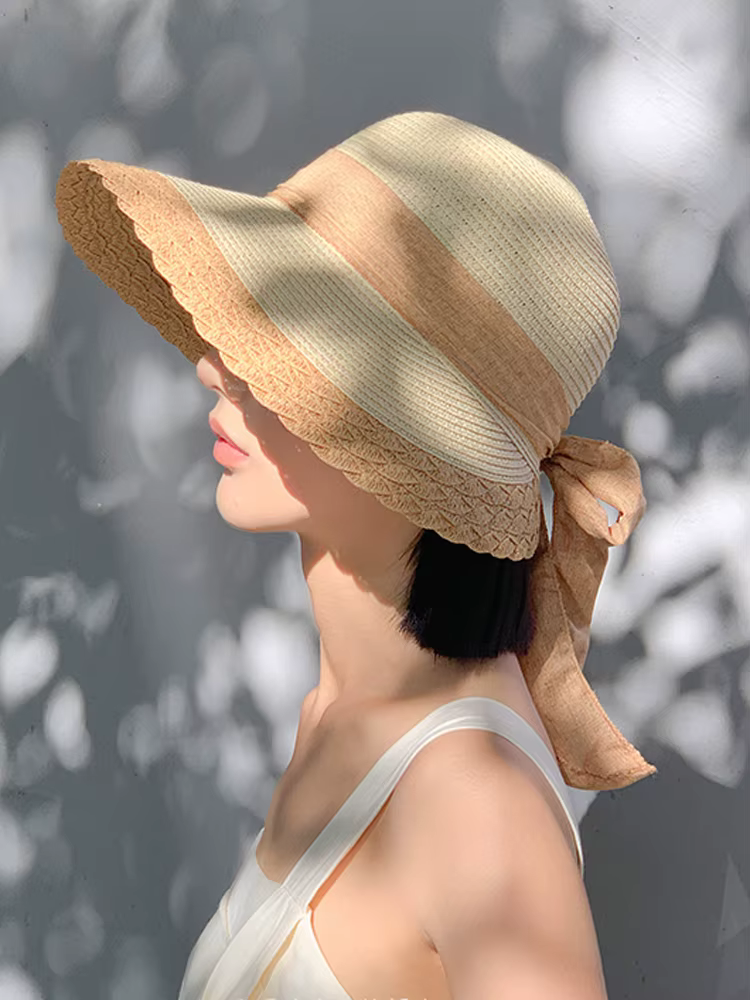 Bow Straw with Large Eaves for Sun Protection Sunshade Fashionable Hat