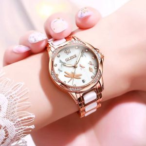 Butterfly Dial Automatic Mechanical Ceramic Strap Waterproof Watches