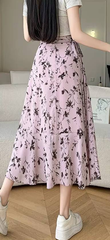 Casual A-Line Floral Print High Waist Beach Office Lady Style Midi Skirt - Image 5