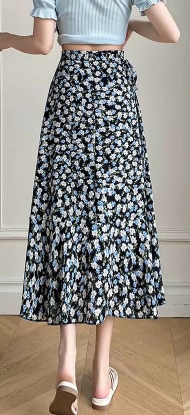 Casual A-Line Floral Print High Waist Beach Office Lady Style Midi Skirt - Image 3