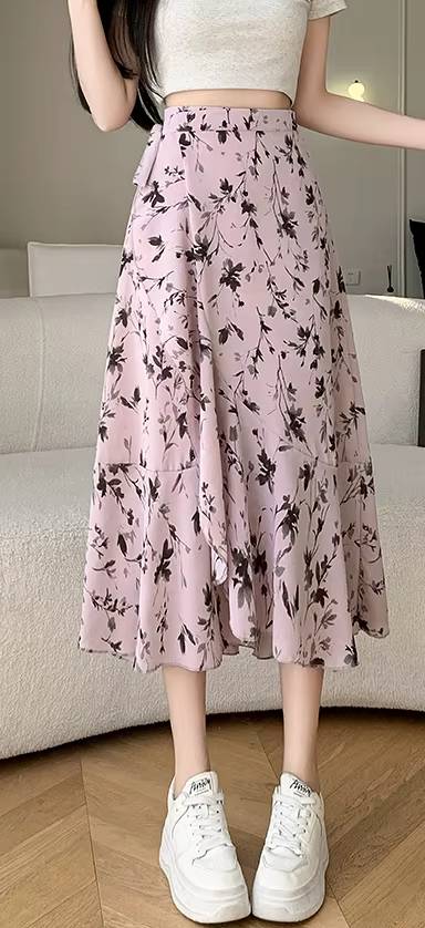 Casual A-Line Floral Print High Waist Beach Office Lady Style Midi Skirt - Image 6