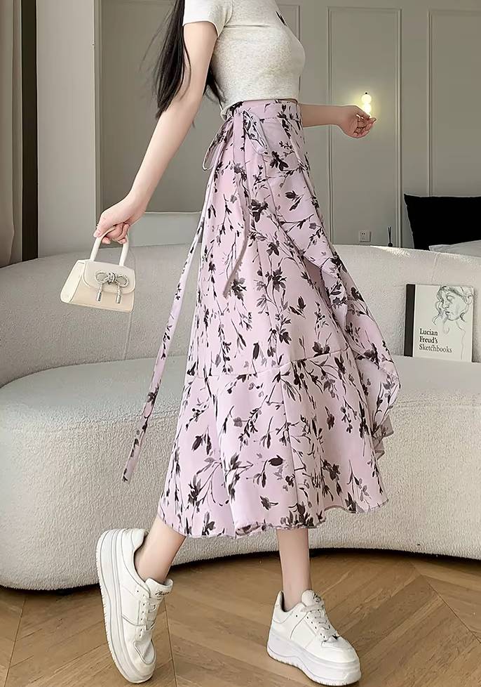 Casual A-Line Floral Print High Waist Beach Office Lady Style Midi Skirt - Image 3