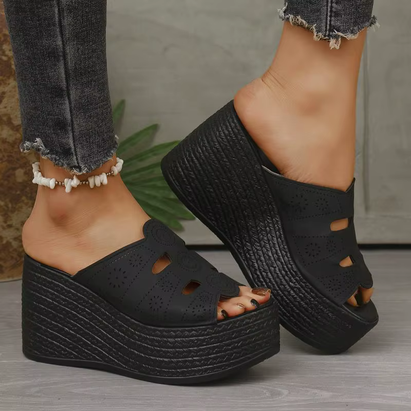 Casual Anti Slip Thick Bottom Hollow Out Wedge Platform Heel - Image 2
