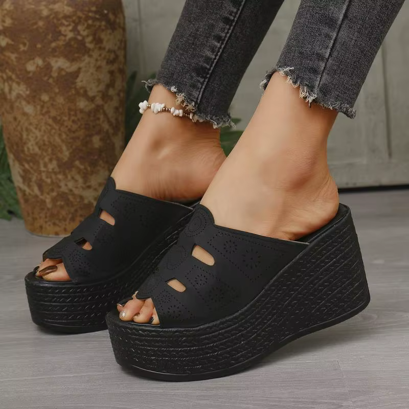 Casual Anti Slip Thick Bottom Hollow Out Wedge Platform Heel - Image 3
