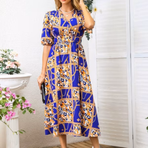 Bohemian Asymmetrical Pullover V-Neck Beach Style Geometric Design Sundress