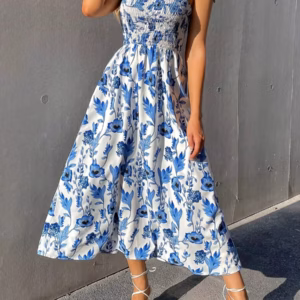 Casual Backless Sleeveless Bandage Beach Sundress Floral Long Maxi Dress