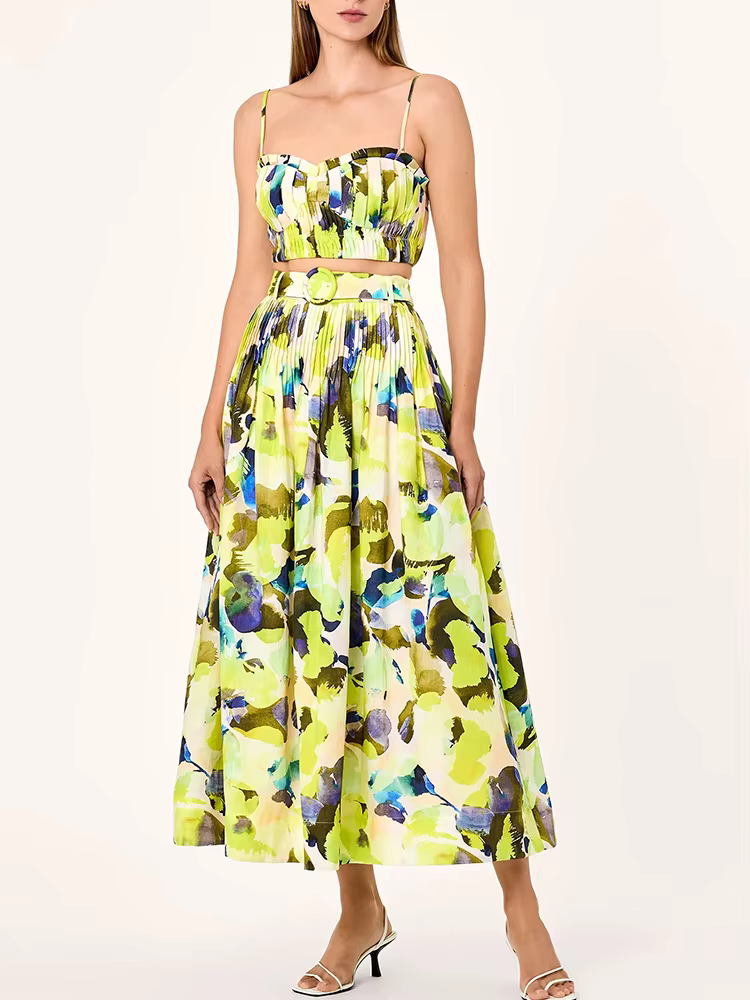 Casual Backless Tunic Tops And High Waist Long Skirts Two Piece Sets