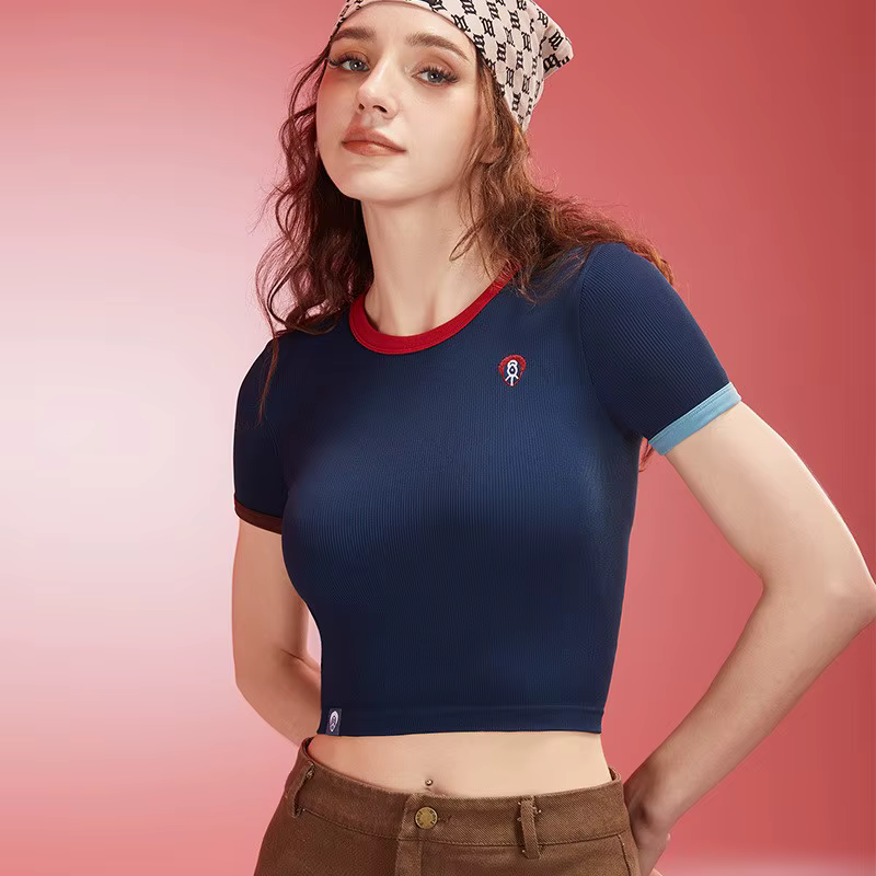 Casual Breathable Sport Ribbed Short Sleeve Yoga Crop Top