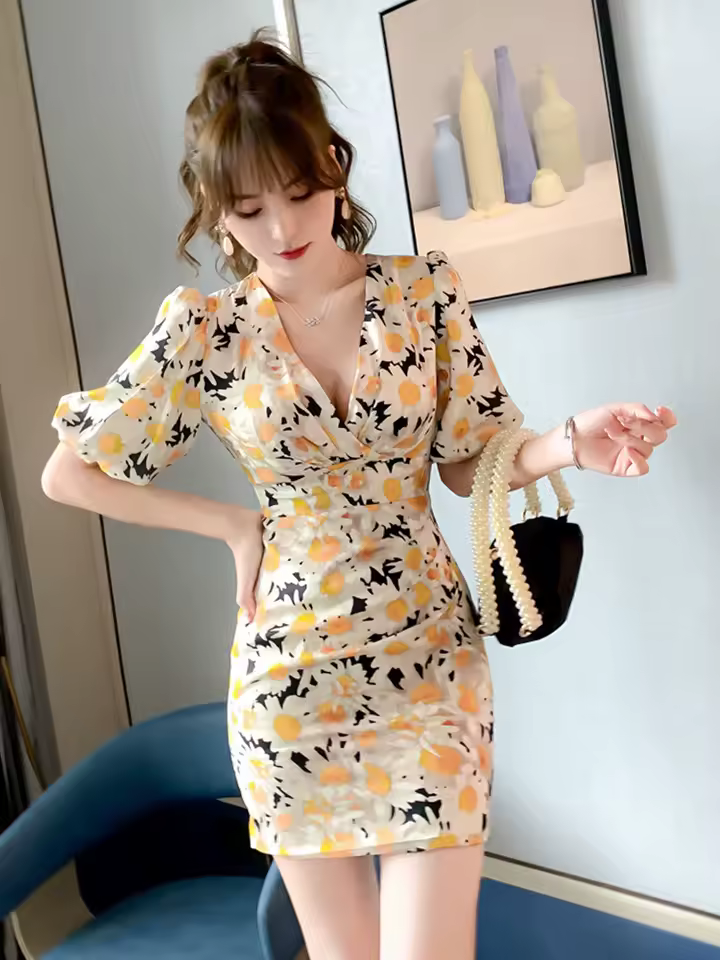 Casual Comfortable Slim Print Formal Non Stretch Mini Dress