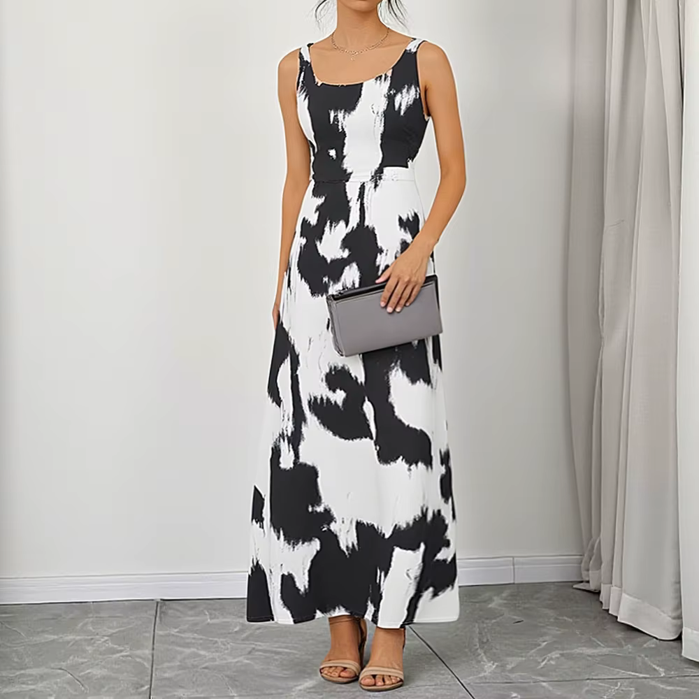 Casual Contrast Color Sleeveless Square Neck Ankle-Length Maxi Dress