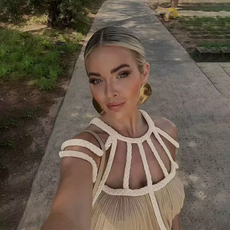 Casual Cotton Slash Neck Knitted Backless Beach Boho Strapless Maxi Dress - Image 2