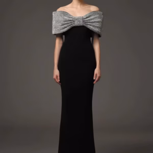 Casual Diamonds Bow Slash Neck Off The Shoulders Long Maxi Dress