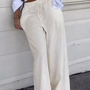 Casual Drawstring Boho Straight Simple Lazy Comfortable Pockets Leg Pants