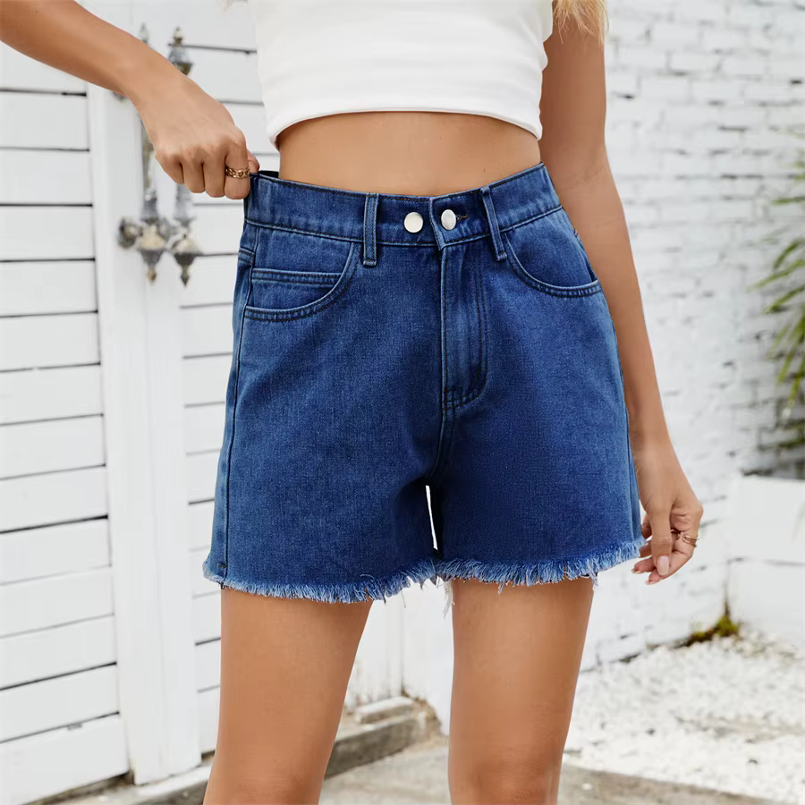 Casual Elastic Waist Frayed Hem Streetwear All-match Loose Jean Denim Shorts - Image 12