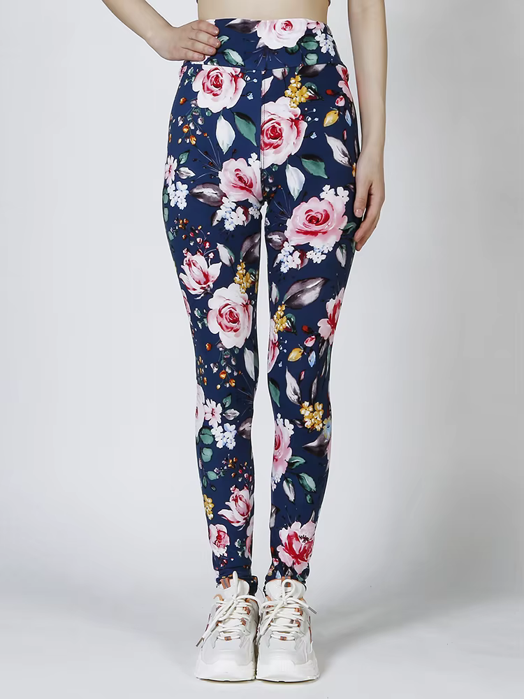 Elegant Flower Printed Elastic Workout High Waist Fitness Leggings