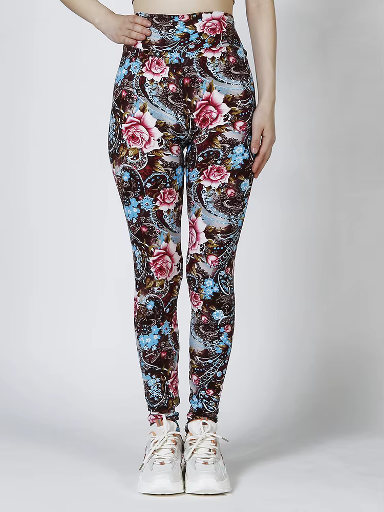 Casual Flower Printed Elastic Workout High Waist Fitness Leggings