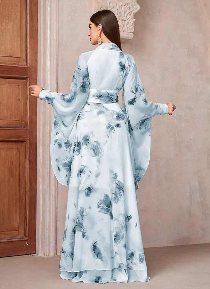 Casual Elegant Floral Print High Waist Bell Sleeve Maxi Long Dress - Image 4