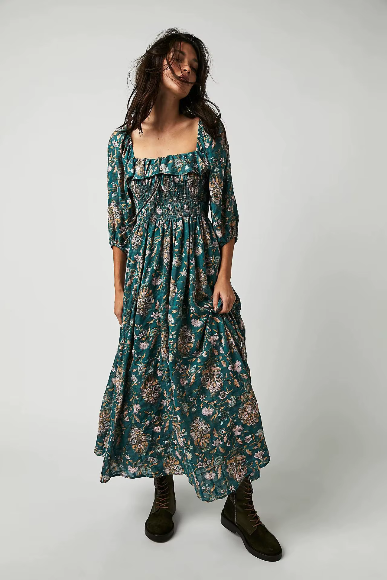 Casual Floral Chic Pullover Half Sleeve Ruffles Ankle-Length Maxi Dress - Image 5