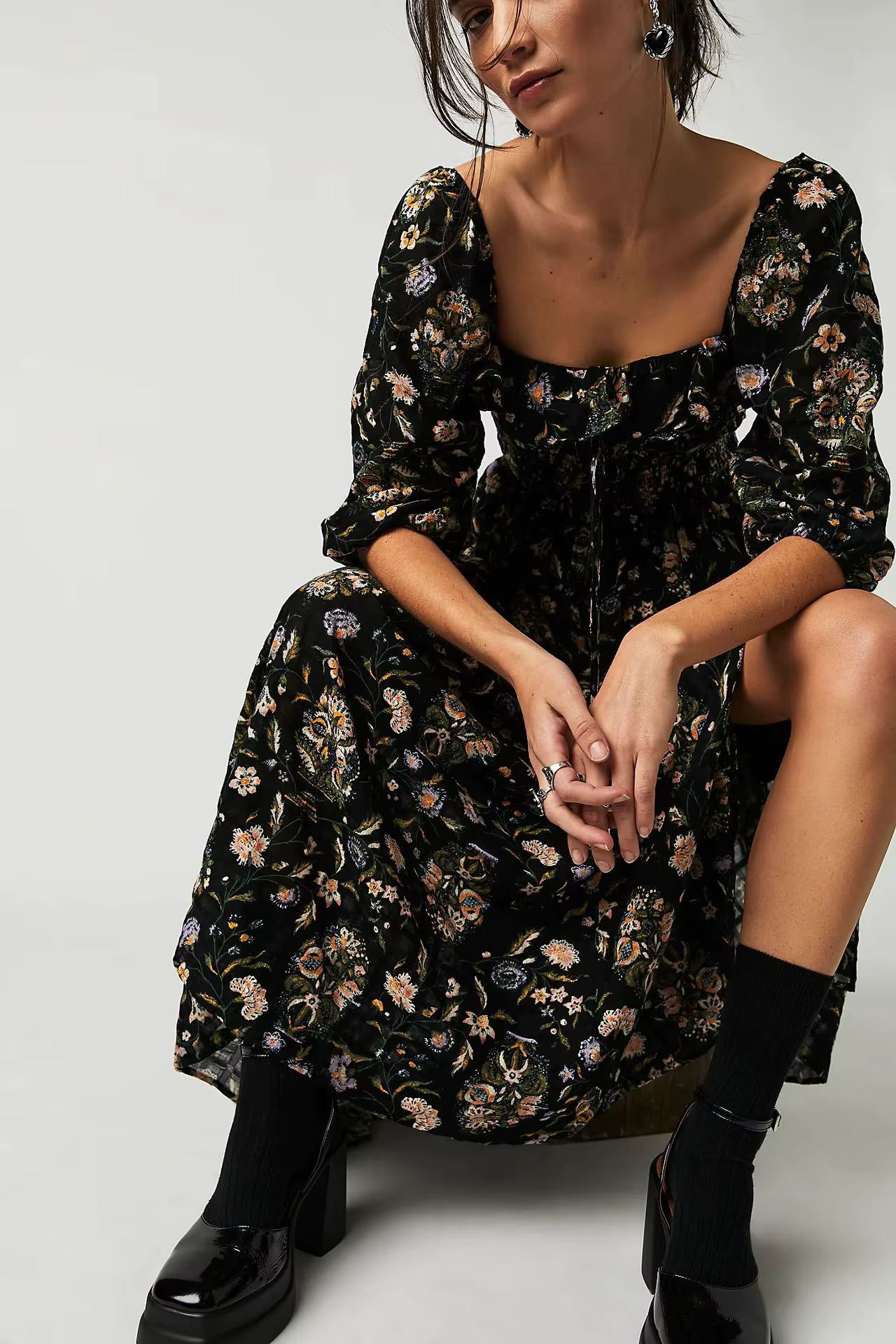 Casual Floral Chic Pullover Half Sleeve Ruffles Ankle-Length Maxi Dress - Image 11