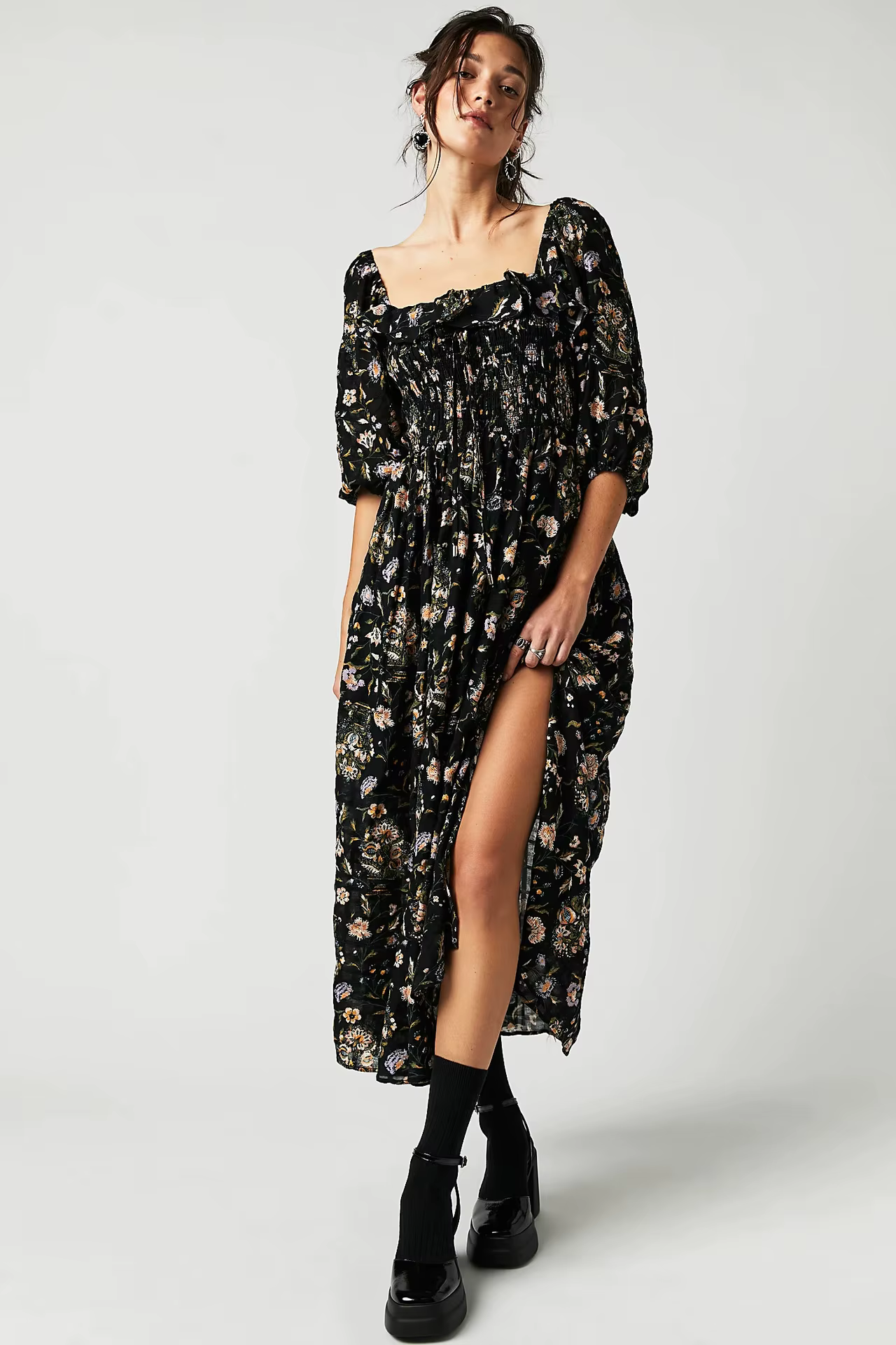 Casual Floral Chic Pullover Half Sleeve Ruffles Ankle-Length Maxi Dress - Image 13