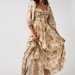 Casual Floral Chic Pullover Half Sleeve Ruffles Ankle-Length Maxi Dress