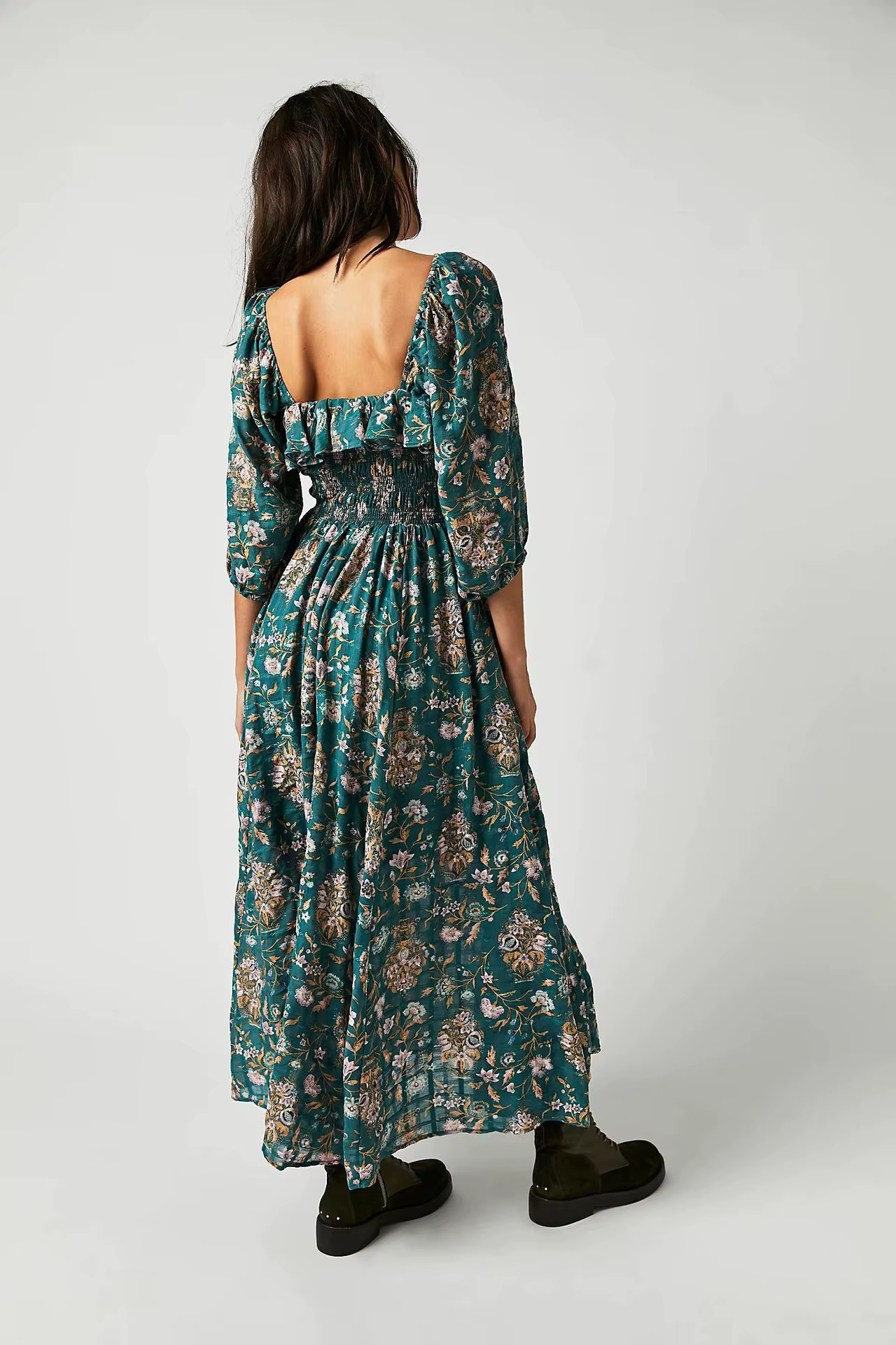 Casual Floral Chic Pullover Half Sleeve Ruffles Ankle-Length Maxi Dress - Image 6