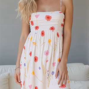 Casual Floral Print Tie Up Bow Sleeveless Strap Mini Dress