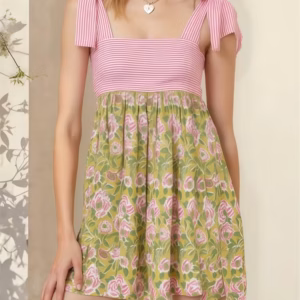 Casual Floral Print Tie Up Strap Sleeveless Loose Mini Dress