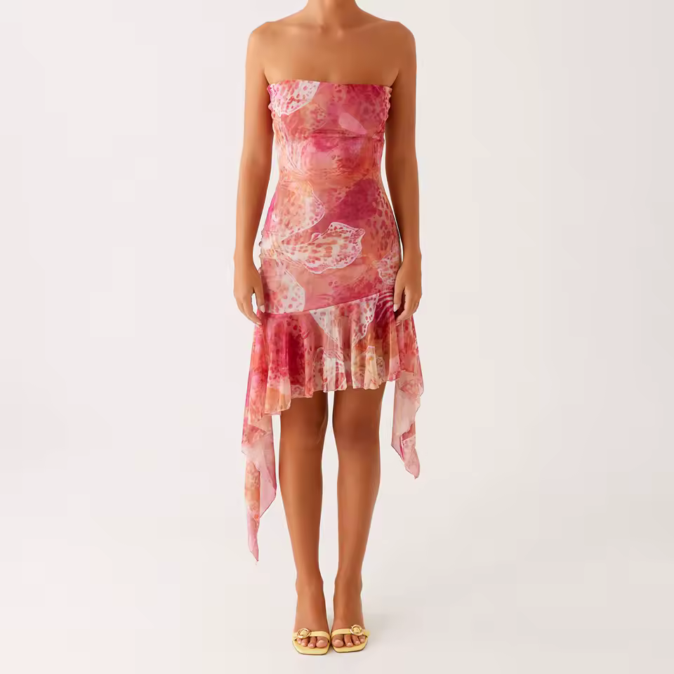 Casual Floral Strapless Backless Boho Sleeveless Bodycon Short Mini Dress