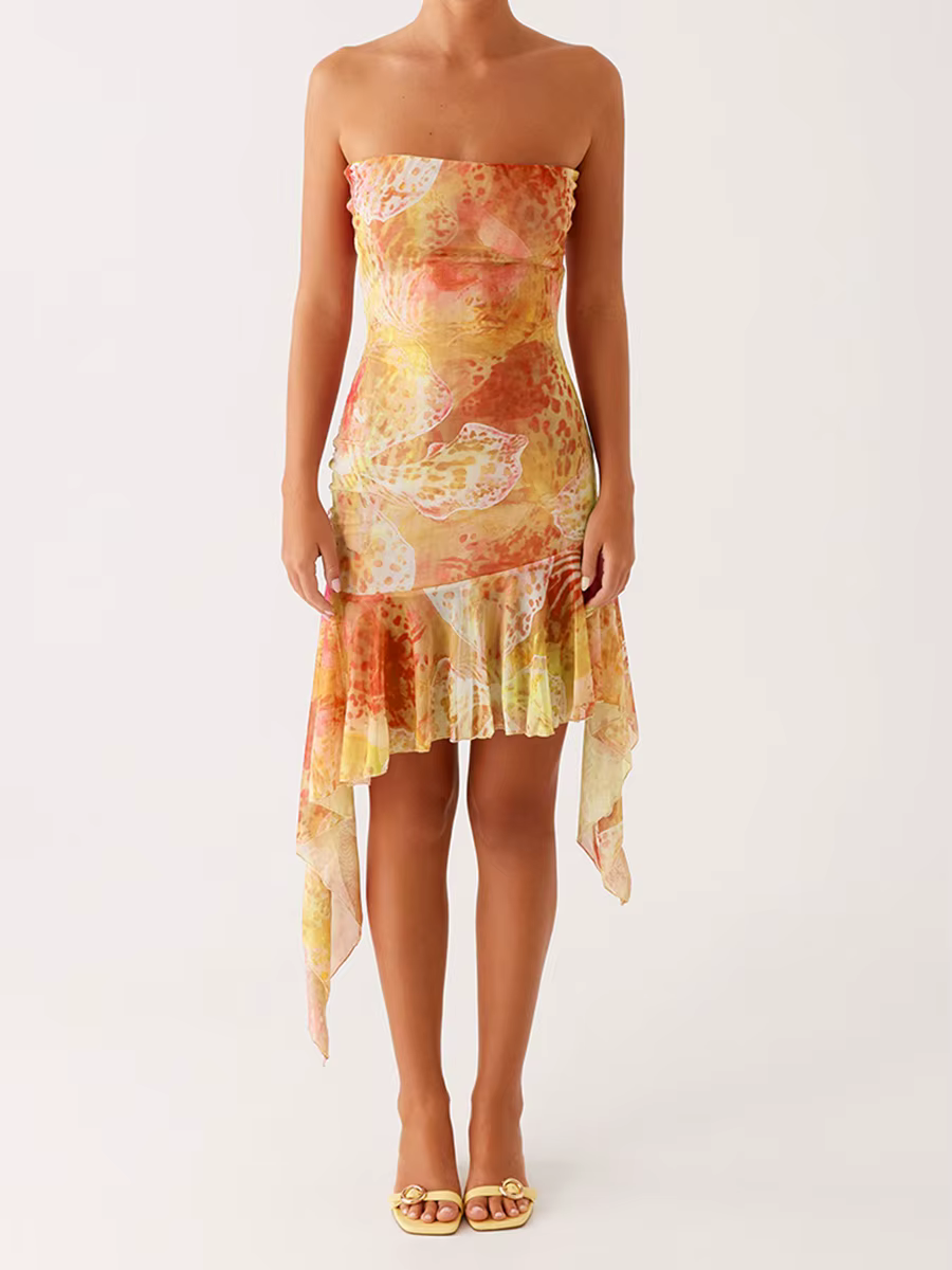 Casual Floral Strapless Backless Boho Sleeveless Bodycon Short Mini Dress - Image 6