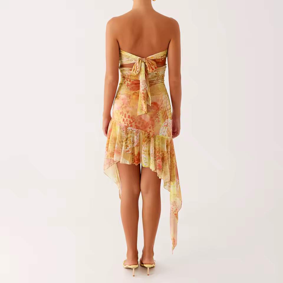 Casual Floral Strapless Backless Boho Sleeveless Bodycon Short Mini Dress - Image 8