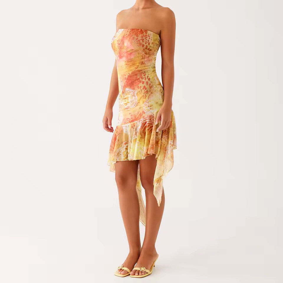 Casual Floral Strapless Backless Boho Sleeveless Bodycon Short Mini Dress - Image 5