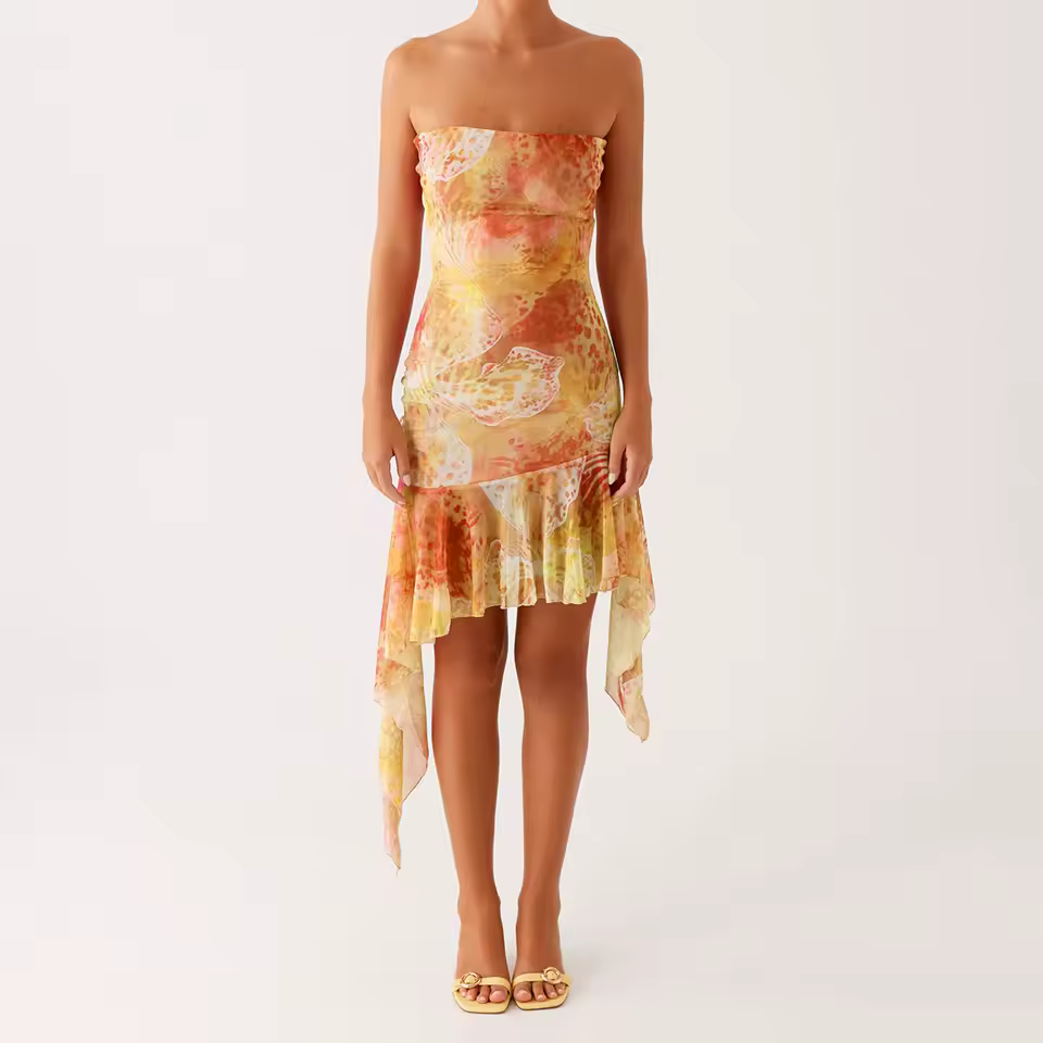 Casual Floral Strapless Backless Boho Sleeveless Bodycon Short Mini Dress - Image 4