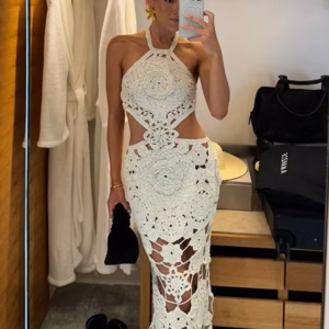 Casual Flower Halter Hollow Out Sleeveless Backless Maxi Knitted Dresses