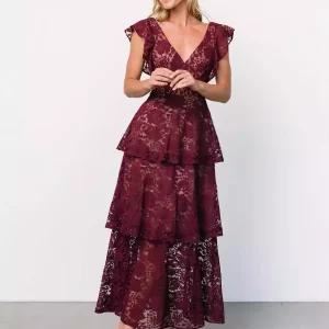 Casual Flutter Sleeve V-Neck Daily Casual Lace Layered Maxi Dress