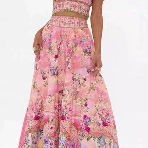 Casual Flying Sleeves Short Top And High Waist And Big skirt 2-Piece Set