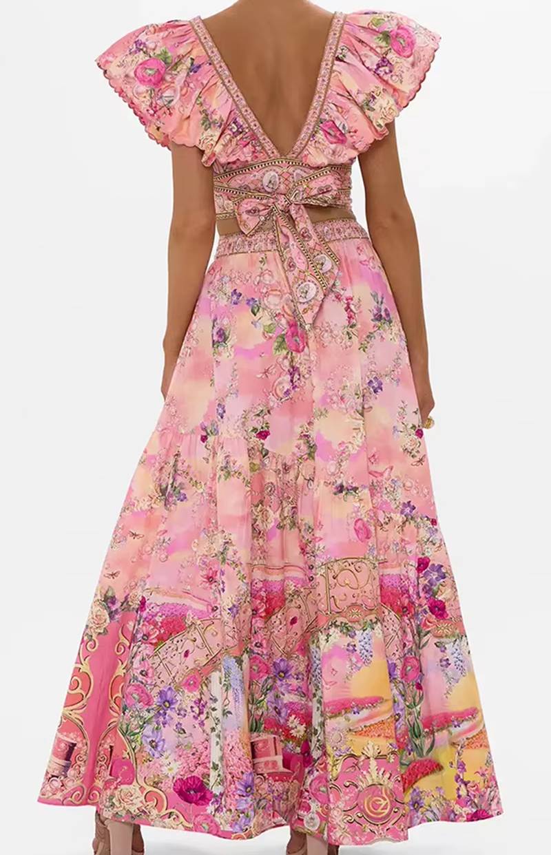 Casual Flying Sleeves Short Top And High Waist And Big skirt 2-Piece Set - Image 3