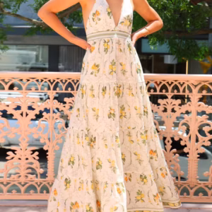 Casual Halter Neck Sleeveless High Waist Folds Backless Printing Long Dress