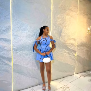 Casual Halter Printing Lace-Up Backless A-Line Striped Mini Dress