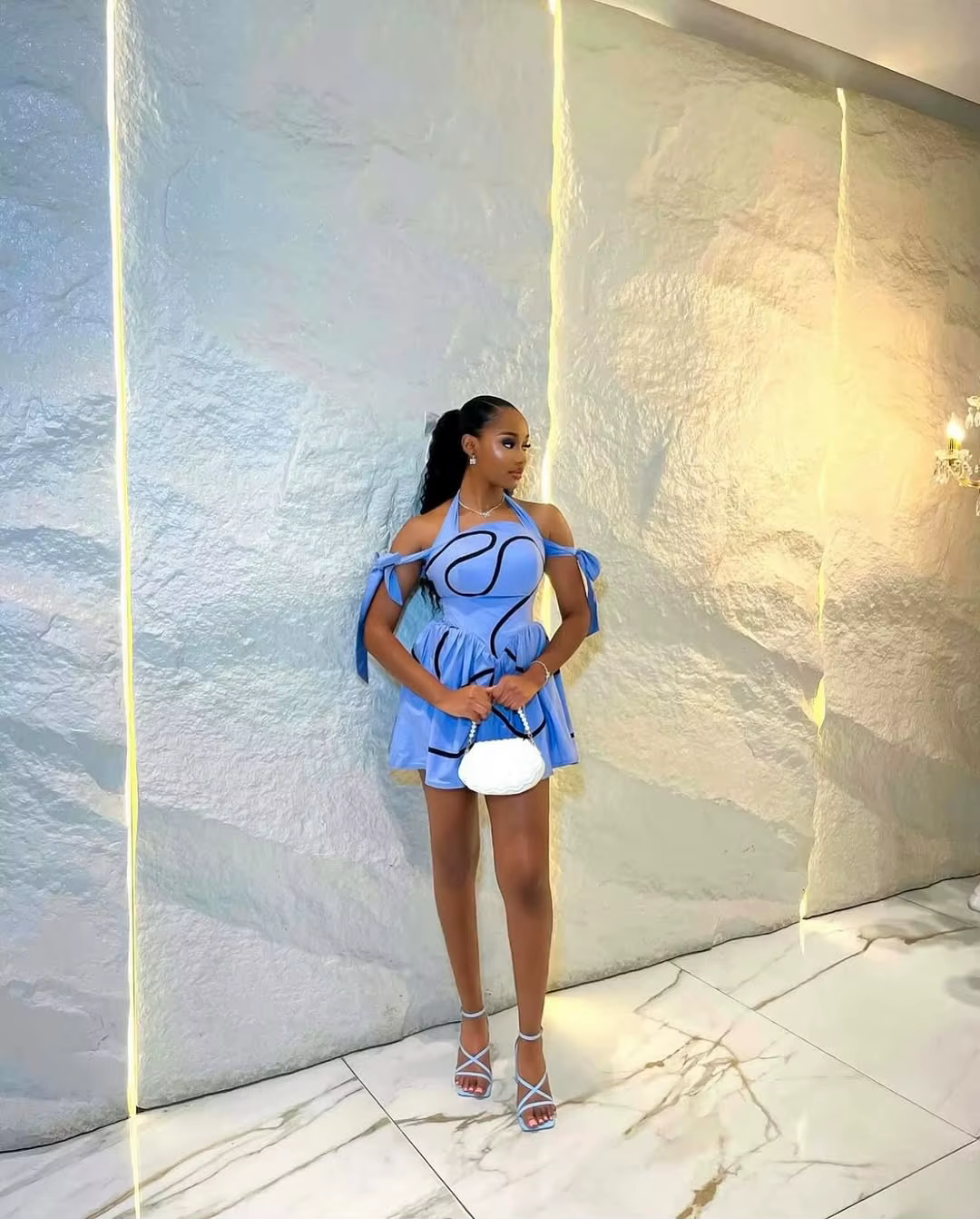 Casual Halter Printing Lace-Up Backless A-Line Striped Mini Dress