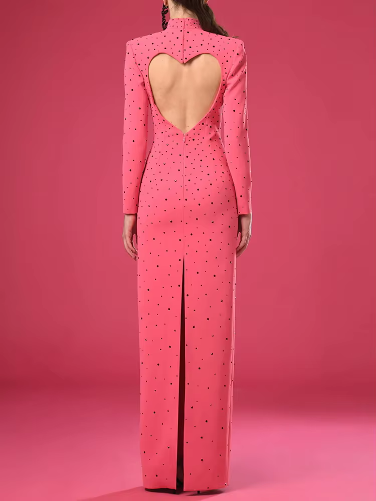 Casual Heart Shaped Hollowed Out Backless Diamonds Long Maxi Dress - Image 2
