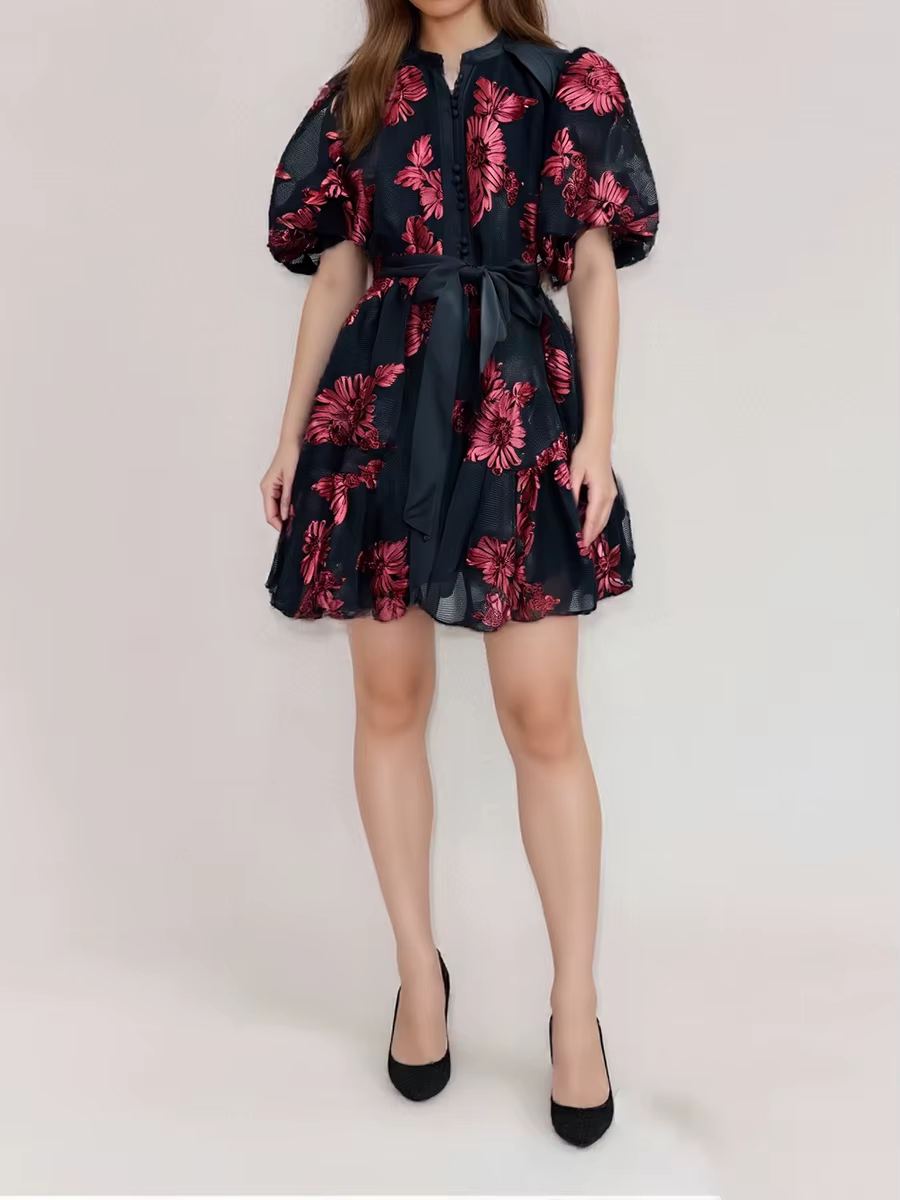 Casual High Waist Temperament Button Lapel Short Sleeve Mini Dresses